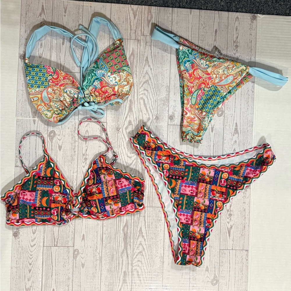 NWOT Colorful Mixed Paisley & Patchwork Bikini Set - Multicolor